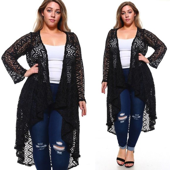 babydollsplus Sweaters - 1x-6x Plus size Long Elegant Lace Cardigan